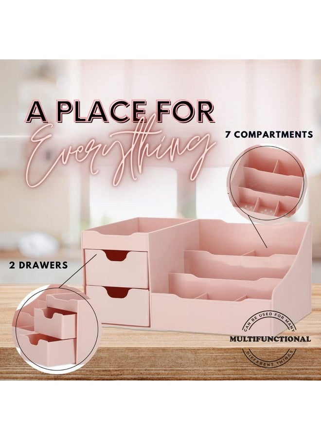 Mantello Bathroom Organizer Countertop- Make Up Organizers and Storage- Bathroom Counter Organizer and Skin Care Organizer, Makeup Organizer for Vanity- Pink