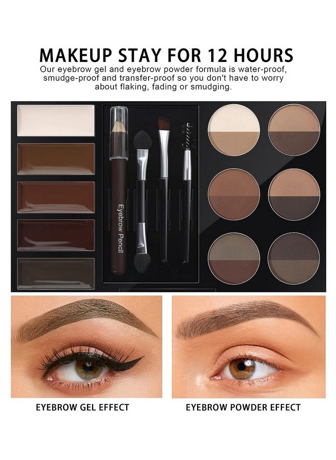 MAEPEOR Eye Brow Kit Waterproof Eyebrow Palette Set 12 Colors Eyebrow Powder 5 Colors Brow Wax 3 Brushes 1 Eyebrow Pencil for Novice and Professional (Set 00)