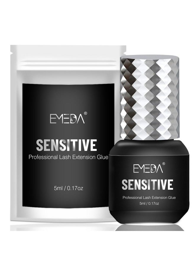 EMEDA Sensitive Eyelash Extension Glue 0.17fl.oz/5ml/1 Sec Drying Time/Retention - 5-7 Weeks/Black Adhesive/Professional Hypoallergenic Formaldehyde-Free Lash Extension Glue Supplies