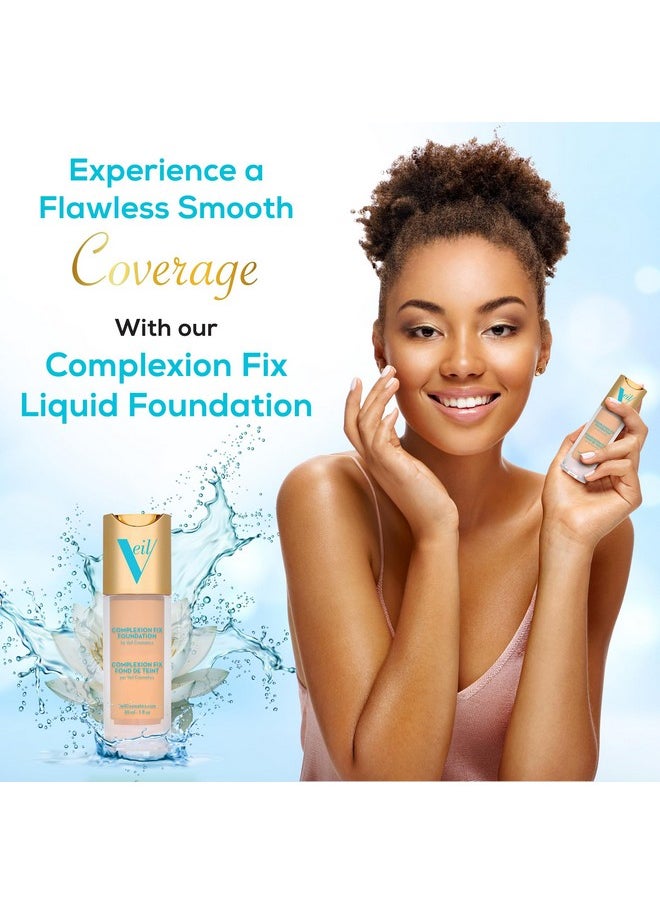 Veil Cosmetics Complexion Fix Liquid Foundation - Buildable Coverage - Water-Resistant, Hypoallergenic, Oil-Free, Cruelty-Free & Vegan - Lightweight & Brightening - Long Lasting (2N Light Neutral)