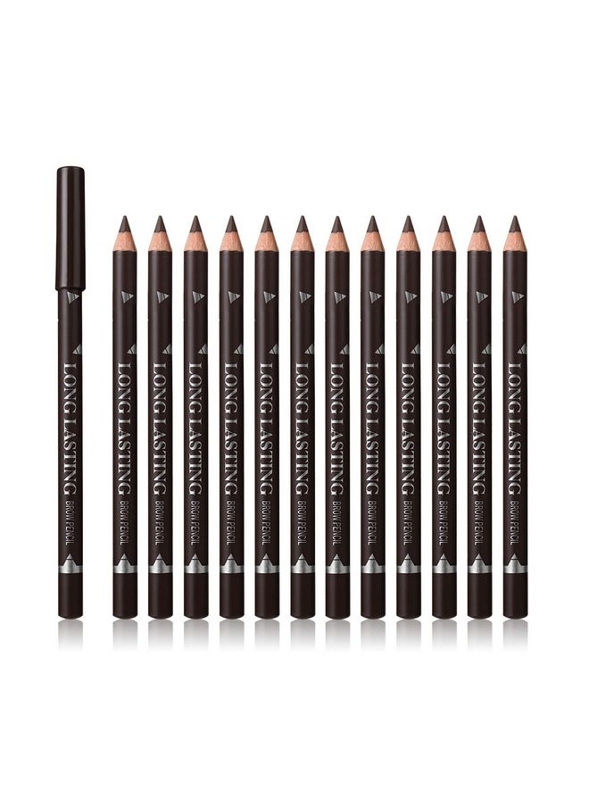 SUMEITANG 12 Pcs Dark Brown Eyebrow Pencil Eyeliner Makeup，Soft Textured，Easy to Color，Waterproof，Long Lasting Eyebrow Tint Pen for Fills in Sparse Areas and Gaps Create a Natural Eye Brow