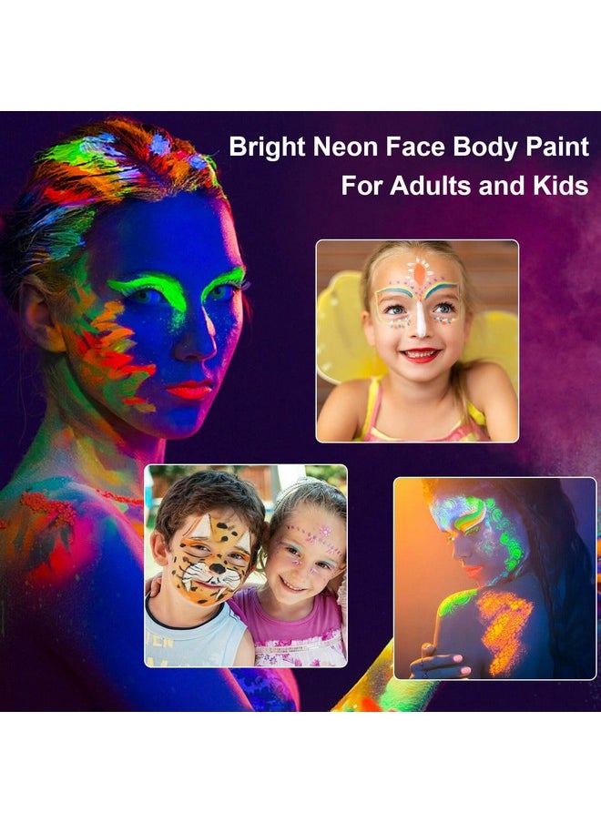 MEICOLY Glow UV Blacklight Face Paint, 8 Bright Colors Neon Fluorescent Rave Body Paint Palette,Water Activated Eyeliner,Water Based Glow In The Dark Halloween Washable for Kids Adult Body Painting