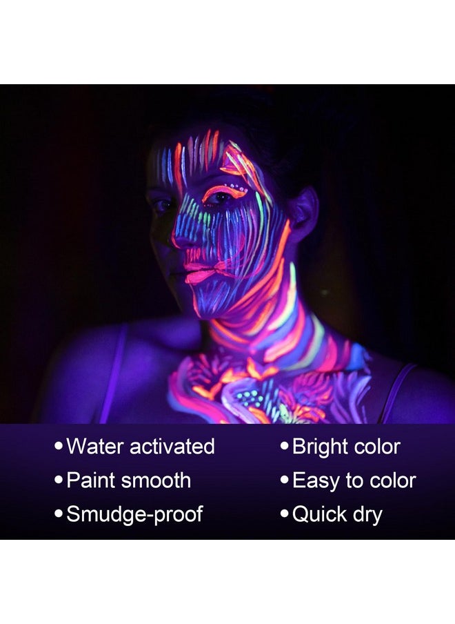 MEICOLY Glow UV Blacklight Face Paint, 8 Bright Colors Neon Fluorescent Rave Body Paint Palette,Water Activated Eyeliner,Water Based Glow In The Dark Halloween Washable for Kids Adult Body Painting