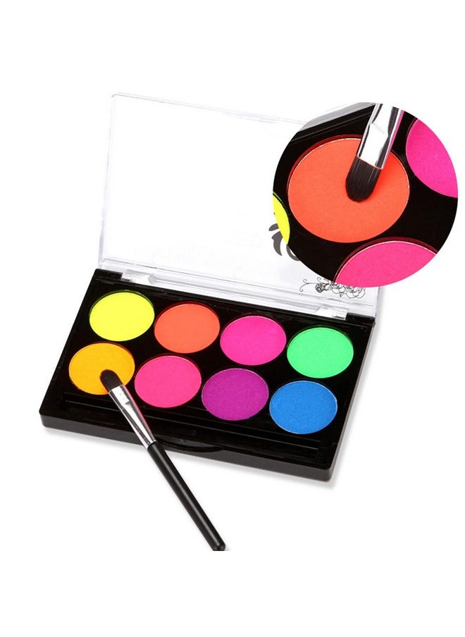 MEICOLY Glow UV Blacklight Face Paint, 8 Bright Colors Neon Fluorescent Rave Body Paint Palette,Water Activated Eyeliner,Water Based Glow In The Dark Halloween Washable for Kids Adult Body Painting