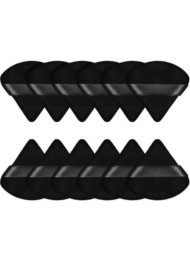 Maitys Fiber Triangular Makeup Puffs, 12 Pieces, Black, Soft Reusable Face Cosmetic Tools for Foundation, Powder, Blush, Concealer & More