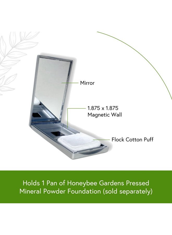 Honeybee Gardens Refillable Pressed Mineral Powder Foundation Compact with Puff & Mirror, Empty Customizable Makeup Kit, Travel-Friendly Luxury