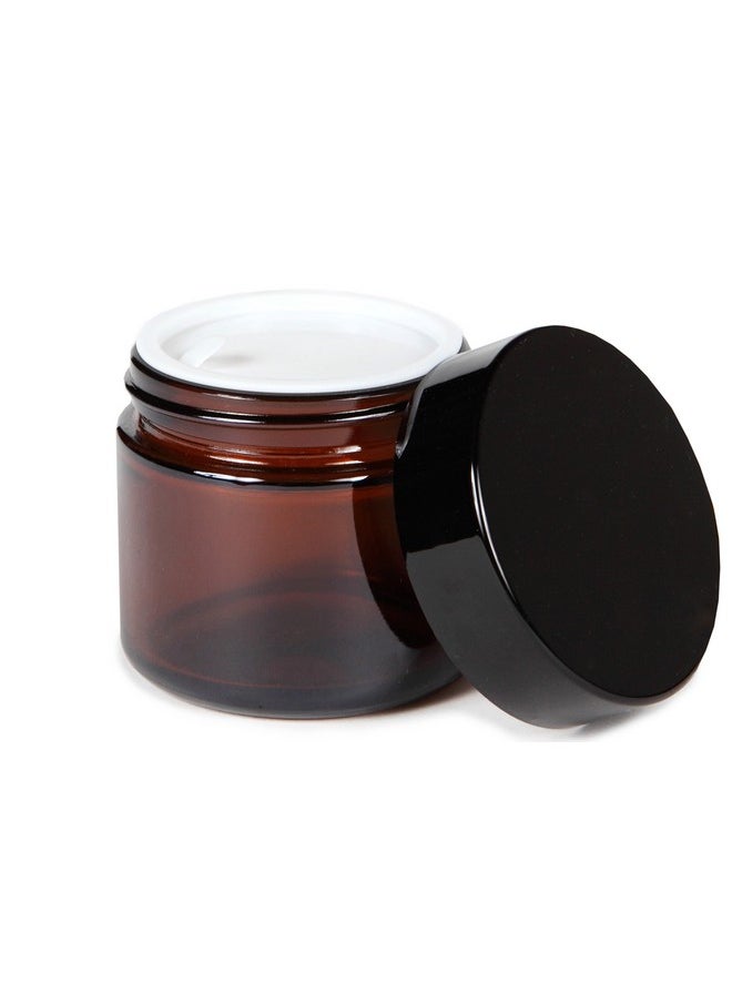 Vivaplex, 12, Amber, 2 oz, Round Glass Jars, with Inner Liners and black Lids