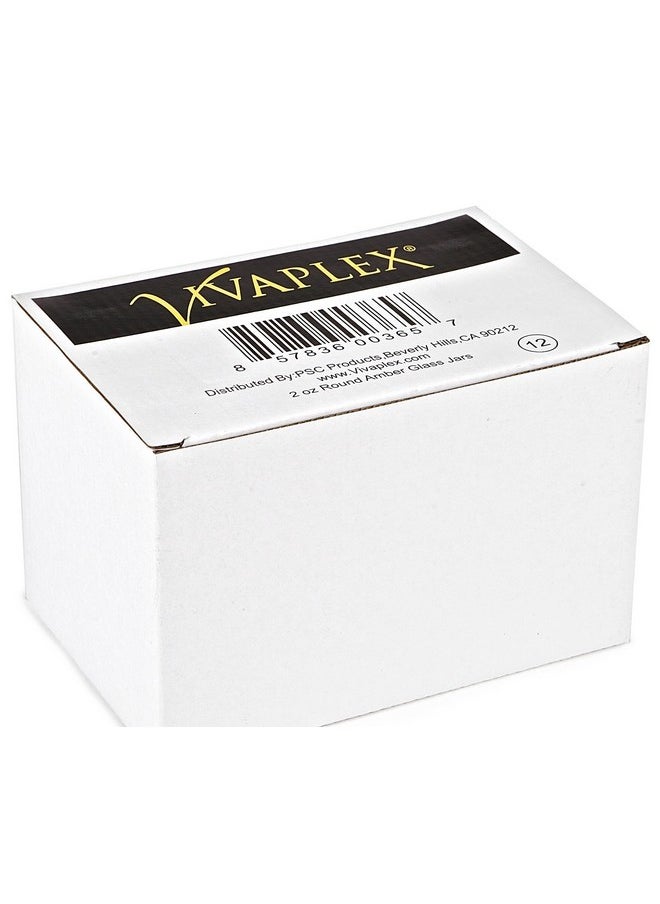 Vivaplex, 12, Amber, 2 oz, Round Glass Jars, with Inner Liners and black Lids