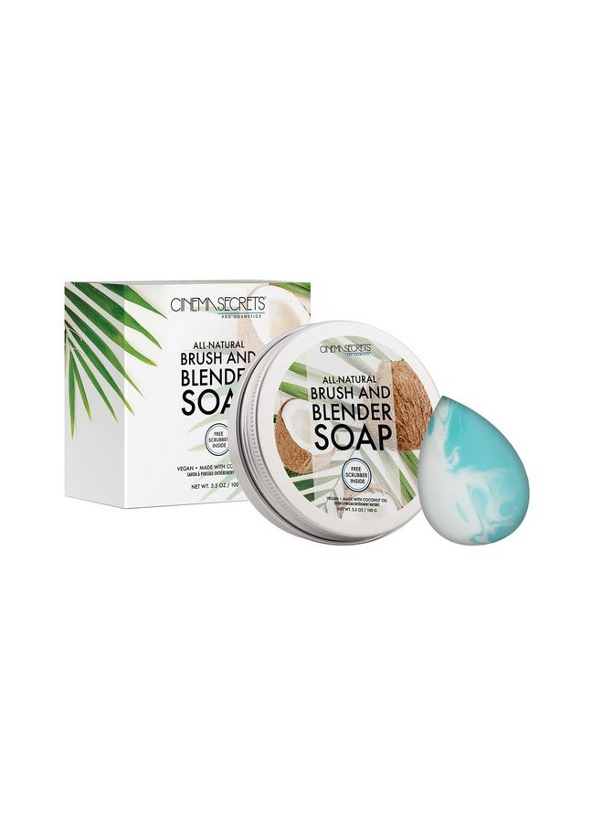 CINEMA SECRETS All Natural Vegan Brush Soap & Blender Bundle, coconut oil based, scrubber included.