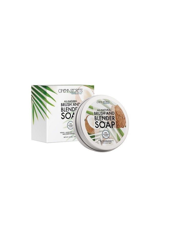 CINEMA SECRETS All Natural Vegan Brush Soap & Blender Bundle, coconut oil based, scrubber included.