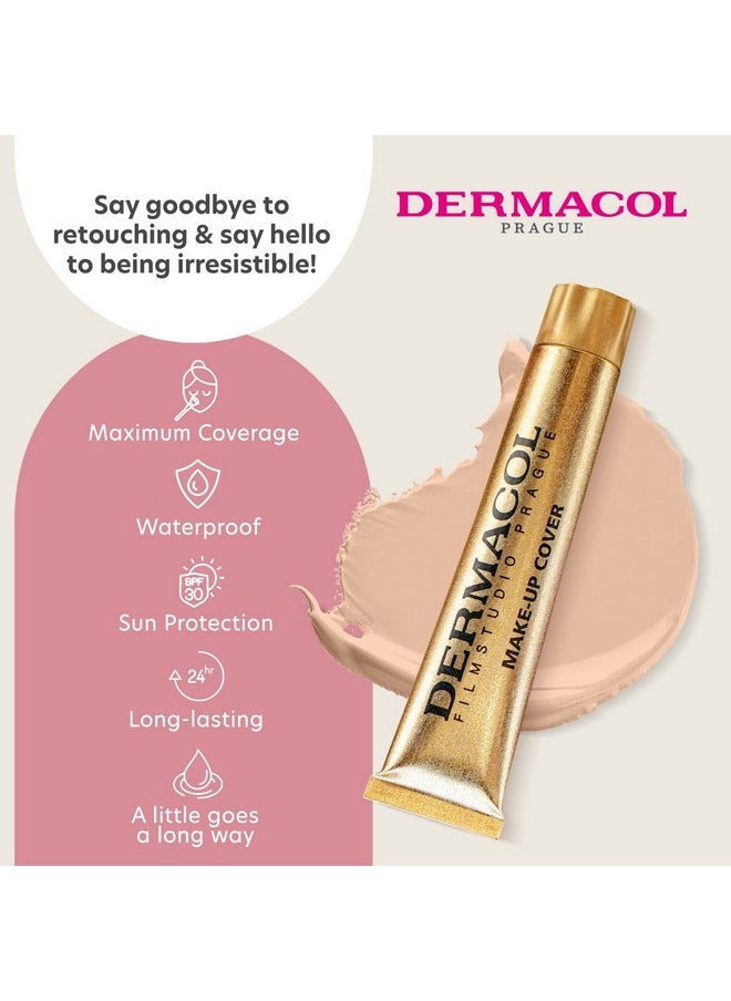 Dermacol - Full Coverage Foundation, Liquid Makeup Matte Foundation with SPF 30, Waterproof Foundation for Oily Skin, Acne, & Under Eye Bags, Long-Lasting Makeup Products, 30g, Shade 208