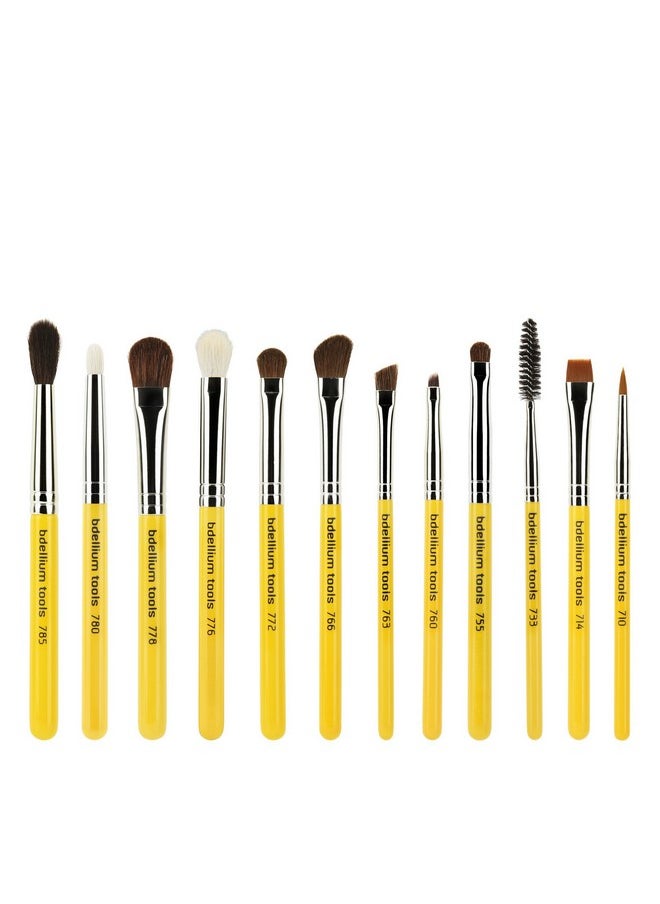 Bdellium Tools Professional Makeup Brush Travel Series - Eyes 12pc. Brush Set with Roll-Up Pouch