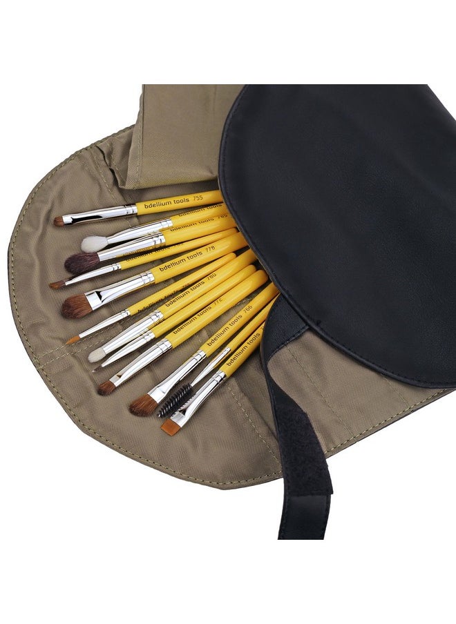 Bdellium Tools Professional Makeup Brush Travel Series - Eyes 12pc. Brush Set with Roll-Up Pouch