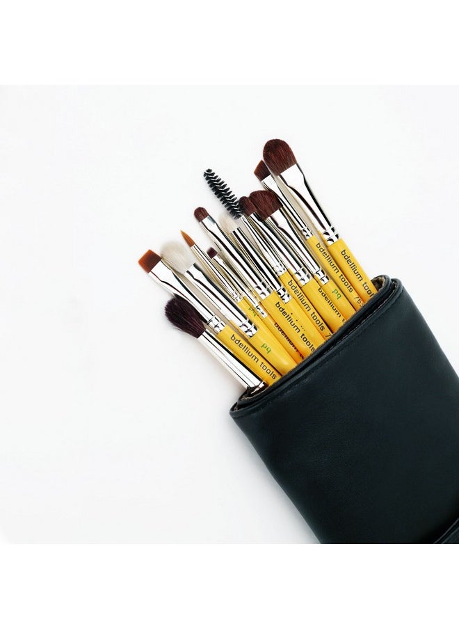 Bdellium Tools Professional Makeup Brush Travel Series - Eyes 12pc. Brush Set with Roll-Up Pouch