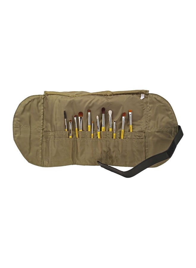 Bdellium Tools Professional Makeup Brush Travel Series - Eyes 12pc. Brush Set with Roll-Up Pouch