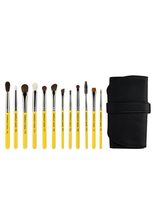Bdellium Tools Professional Makeup Brush Travel Series - Eyes 12pc. Brush Set with Roll-Up Pouch