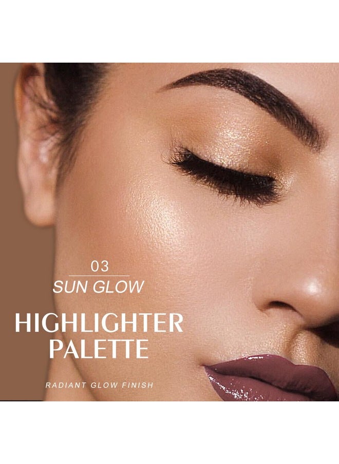 KYDA Face Highlighter Palette, High Glossy Face Illuminator Palette, Narutal Glow Finish, Pearl Shimmer Smooth Baked Powder, Lasting Sparkling Highlighter Makeup-SUN GLOW