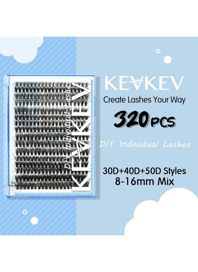 KevKev Lash Clusters Individual Lashes 3D Fluffy Eyelash Clusters 320 Pcs Cluster Lashes 30+40+50D Wispy Volume Lashes DIY Lash Extensions Thin Band & Soft (Fluffy 30+40+50D,D-8-16mix)