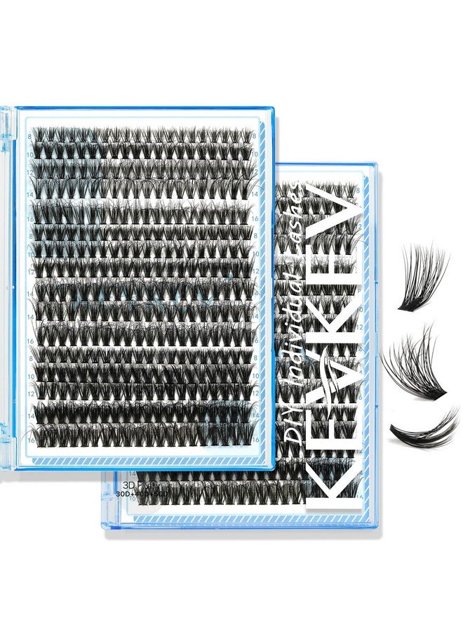 KevKev Lash Clusters Individual Lashes 3D Fluffy Eyelash Clusters 320 Pcs Cluster Lashes 30+40+50D Wispy Volume Lashes DIY Lash Extensions Thin Band & Soft (Fluffy 30+40+50D,D-8-16mix)