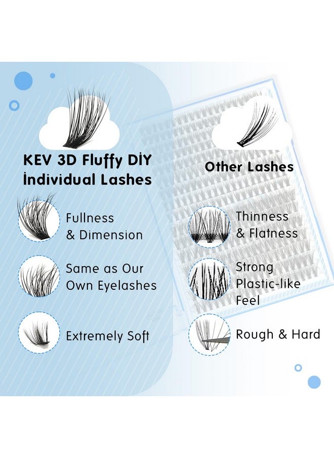 KevKev Lash Clusters Individual Lashes 3D Fluffy Eyelash Clusters 320 Pcs Cluster Lashes 30+40+50D Wispy Volume Lashes DIY Lash Extensions Thin Band & Soft (Fluffy 30+40+50D,D-8-16mix)