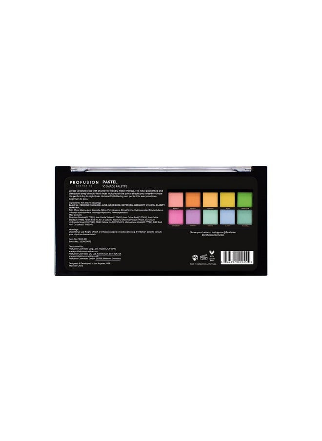 Profusion Cosmetics Pastel 10 Shade Eyeshadow Palette, Richly Pigmented and Vegan Formula with Versatile Multi Finish Hues, Create Stunning and Vibrant Day Looks Smoothly