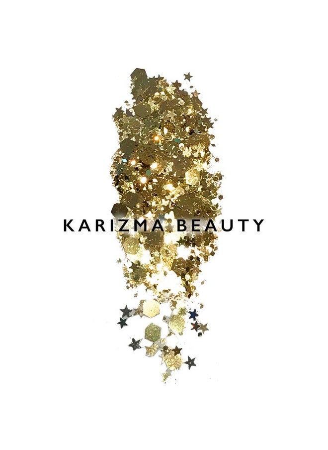 KARIZMA 24K Gold Glitter. 30g Chunky Face Glitter, Hair Glitter, Eye Glitter and Body Glitter for Women. Rave Glitter, Festival Accessories, Cosmetic Glitter Makeup. Loose Glitter Set