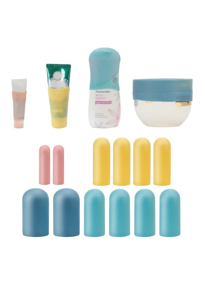 12 Pack Multi Sizes Silicone Bottle Covers, Travel Accessories Must Haves, Cruise Ship Essentials, Travel Size Toiletries,Travel Essentials for Women Men,Travel Gadgets, Elastic Sleeves for leak proof