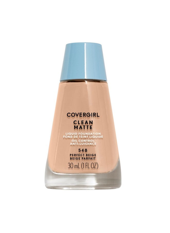 COVERGIRL Clean Matte Liquid Foundation, Perfect Beige 548, Pack of 1