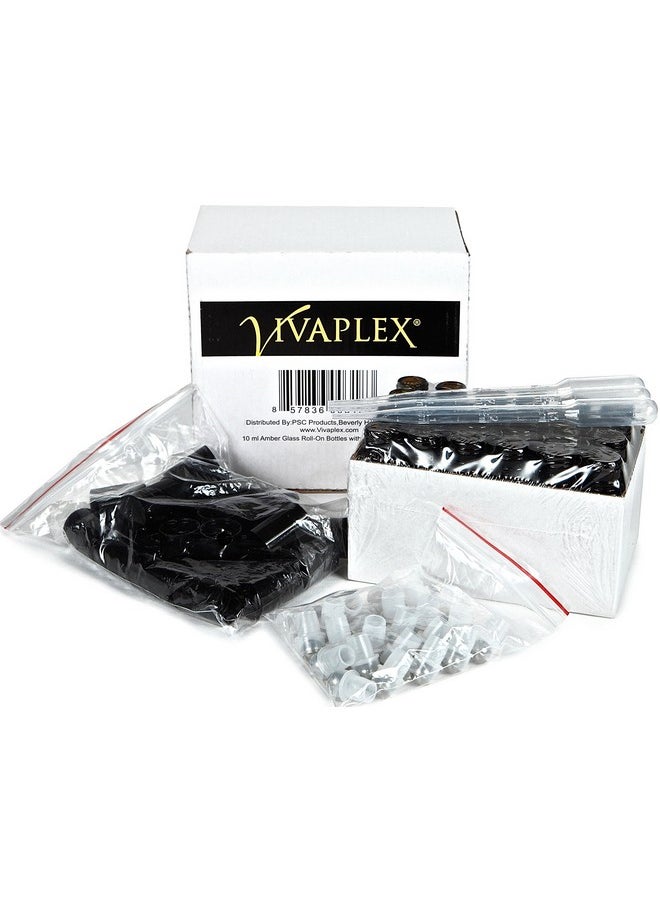 Vivaplex, 24, Amber, 10 ml Glass Roll-on Bottles with Stainless Steel Roller Balls. 3-3 ml Droppers included