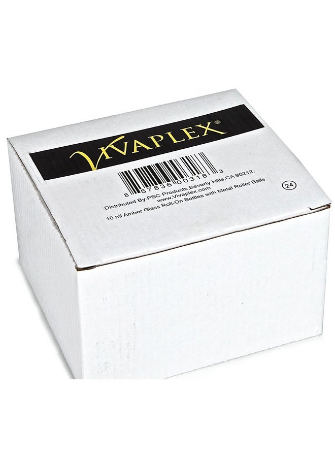 Vivaplex, 24, Amber, 10 ml Glass Roll-on Bottles with Stainless Steel Roller Balls. 3-3 ml Droppers included