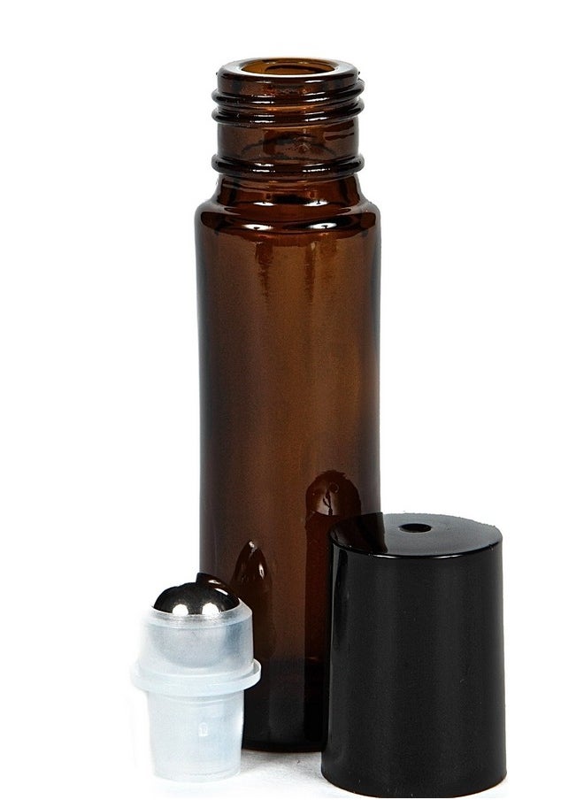 Vivaplex, 24, Amber, 10 ml Glass Roll-on Bottles with Stainless Steel Roller Balls. 3-3 ml Droppers included