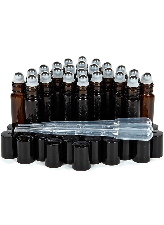 Vivaplex, 24, Amber, 10 ml Glass Roll-on Bottles with Stainless Steel Roller Balls. 3-3 ml Droppers included