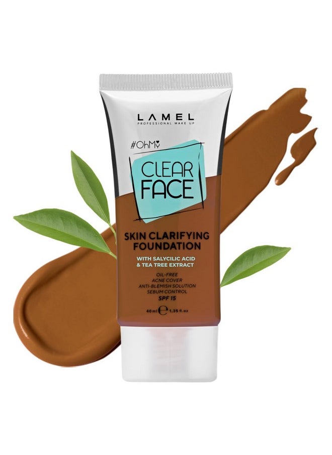 LAMEL OhMy Clear Face Full Coverage Foundation - Acne Coverage - Salicylic Acid & Tea Tree Extract - Dewy & Flawless Finish - Sensitive Skin Care - Organic & Oil-Free - 410, 1.35 fl.oz
