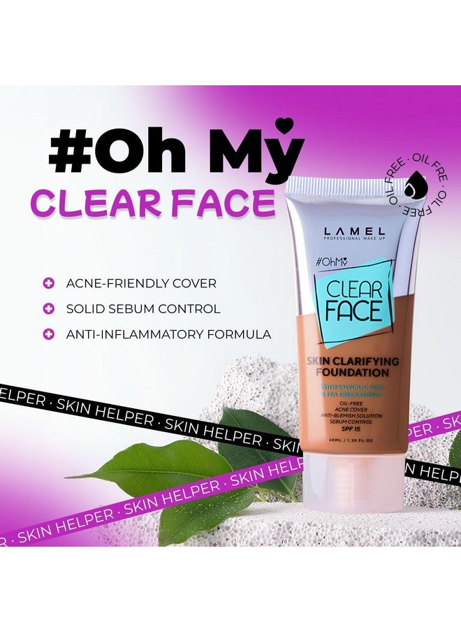 LAMEL OhMy Clear Face Full Coverage Foundation - Acne Coverage - Salicylic Acid & Tea Tree Extract - Dewy & Flawless Finish - Sensitive Skin Care - Organic & Oil-Free - 410, 1.35 fl.oz