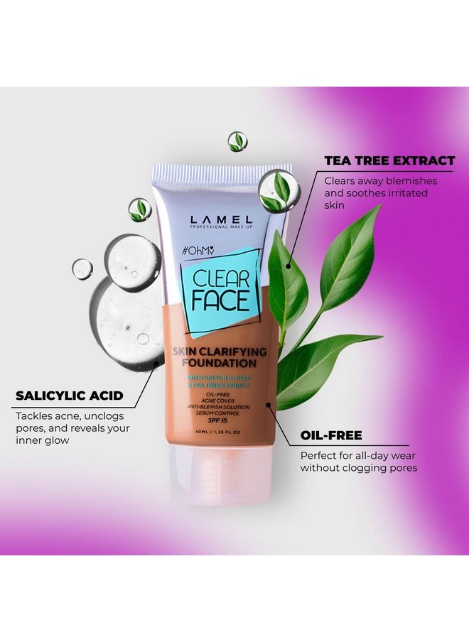 LAMEL OhMy Clear Face Full Coverage Foundation - Acne Coverage - Salicylic Acid & Tea Tree Extract - Dewy & Flawless Finish - Sensitive Skin Care - Organic & Oil-Free - 410, 1.35 fl.oz