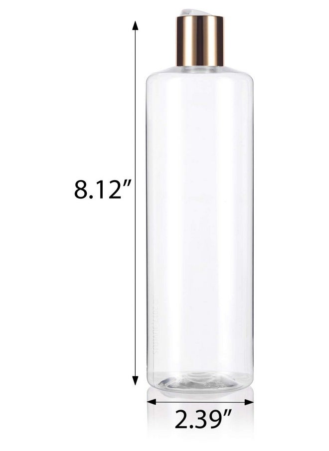 JUVITUS 16 oz / 500 ml Clear Professional Cylinder PET Plastic Bottles (BPA Free) with Gold Disc Cap Lid (12 pack)