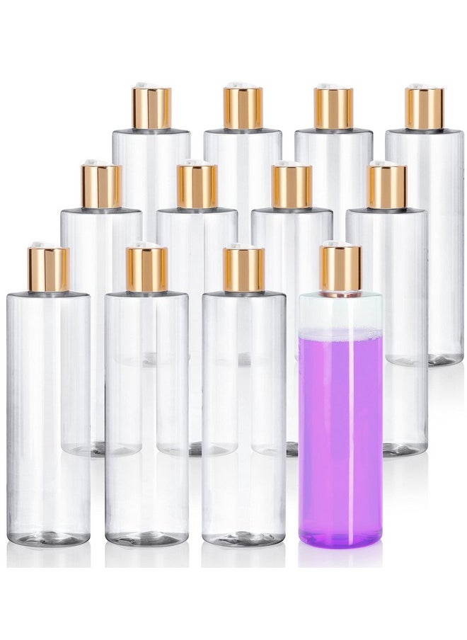 JUVITUS 16 oz / 500 ml Clear Professional Cylinder PET Plastic Bottles (BPA Free) with Gold Disc Cap Lid (12 pack)