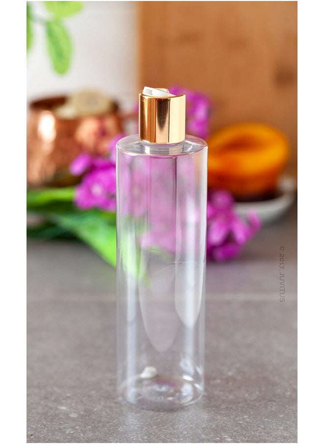 JUVITUS 16 oz / 500 ml Clear Professional Cylinder PET Plastic Bottles (BPA Free) with Gold Disc Cap Lid (12 pack)