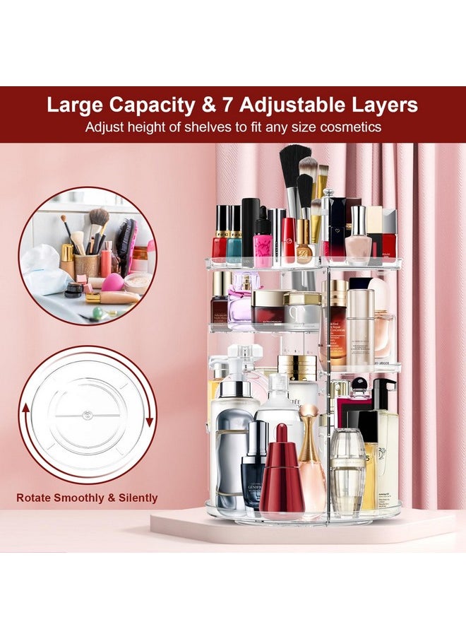 Makeup Organizer 360 Rotating Cosmetic Organizer DIY Adjustable Makeup Carousel Spinning Holder Rack, Large Capacity Cosmetic Storage Box Makeup Brushes Organizer for Vanity Countertop (Clear)
