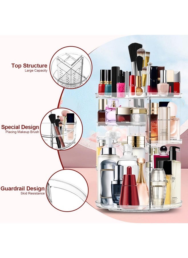 Makeup Organizer 360 Rotating Cosmetic Organizer DIY Adjustable Makeup Carousel Spinning Holder Rack, Large Capacity Cosmetic Storage Box Makeup Brushes Organizer for Vanity Countertop (Clear)