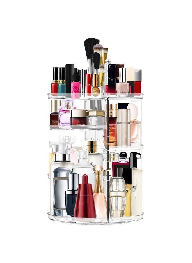 Makeup Organizer 360 Rotating Cosmetic Organizer DIY Adjustable Makeup Carousel Spinning Holder Rack, Large Capacity Cosmetic Storage Box Makeup Brushes Organizer for Vanity Countertop (Clear)