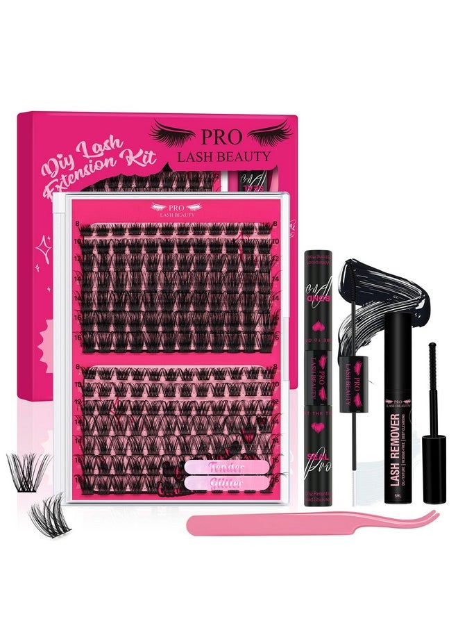 Lash Extension Kit Lash Clusters Kit with 168 Pcs Individual Lashes Cluster Lashes Bond and Seal Eyelash Applictor Lash Remover DIY Eyelash Extension Kit for Beginner(Tender+Glitter Kit)