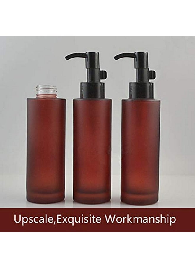 2PCS 100ML/3.4oz Empty Amber Frosted Glass Lotion Pump Bottle Jars with Black Pump Top Cosmetic Makeup Packing Storage Container for Essential Oil Emulsion Essence