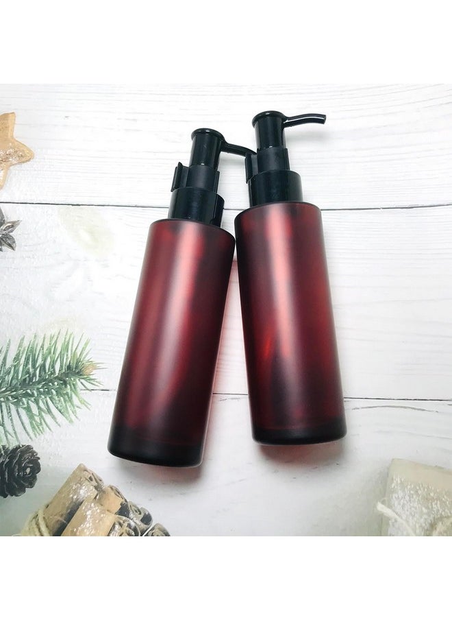 2PCS 100ML/3.4oz Empty Amber Frosted Glass Lotion Pump Bottle Jars with Black Pump Top Cosmetic Makeup Packing Storage Container for Essential Oil Emulsion Essence