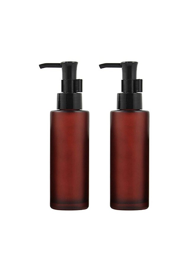2PCS 100ML/3.4oz Empty Amber Frosted Glass Lotion Pump Bottle Jars with Black Pump Top Cosmetic Makeup Packing Storage Container for Essential Oil Emulsion Essence