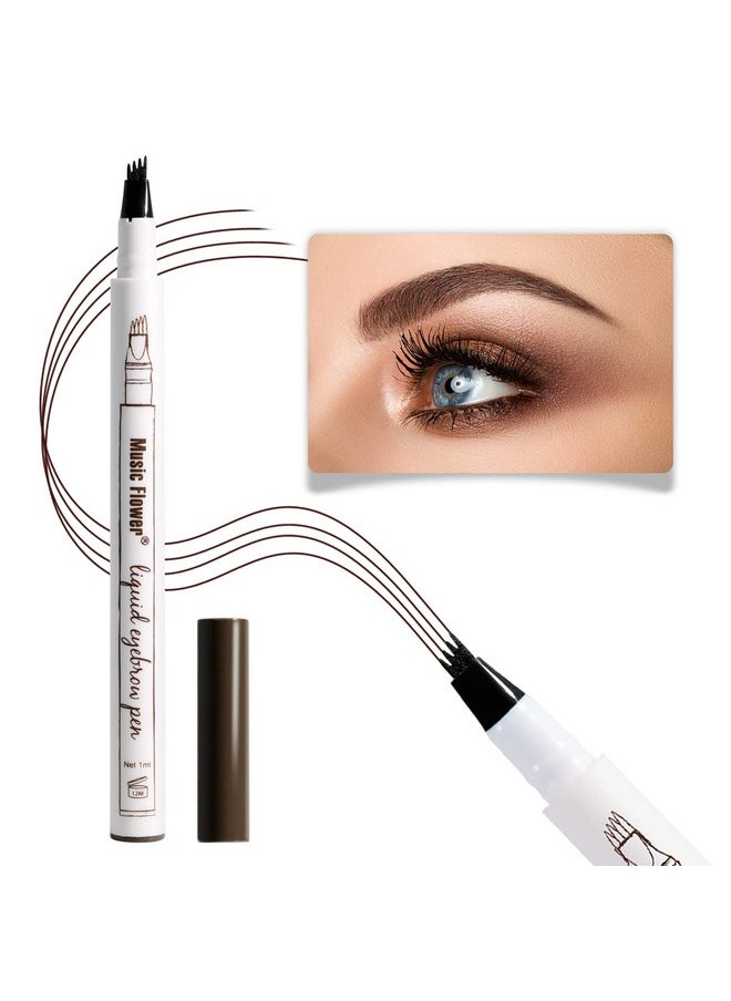 Music Flower Eyebrow Pencil, Liquid Eyebrow Pen, Waterproof Brow Pen with Micro-Fork Tip, Fine Sketch Long Lasting Smudgeproof Microblading Pen - Chestnut