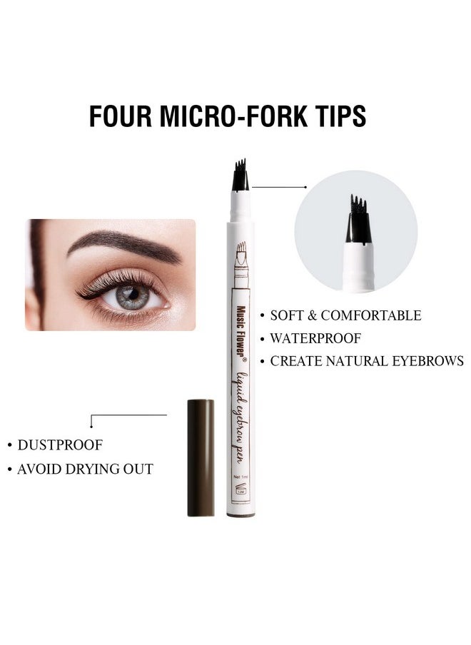 Music Flower Eyebrow Pencil, Liquid Eyebrow Pen, Waterproof Brow Pen with Micro-Fork Tip, Fine Sketch Long Lasting Smudgeproof Microblading Pen - Chestnut