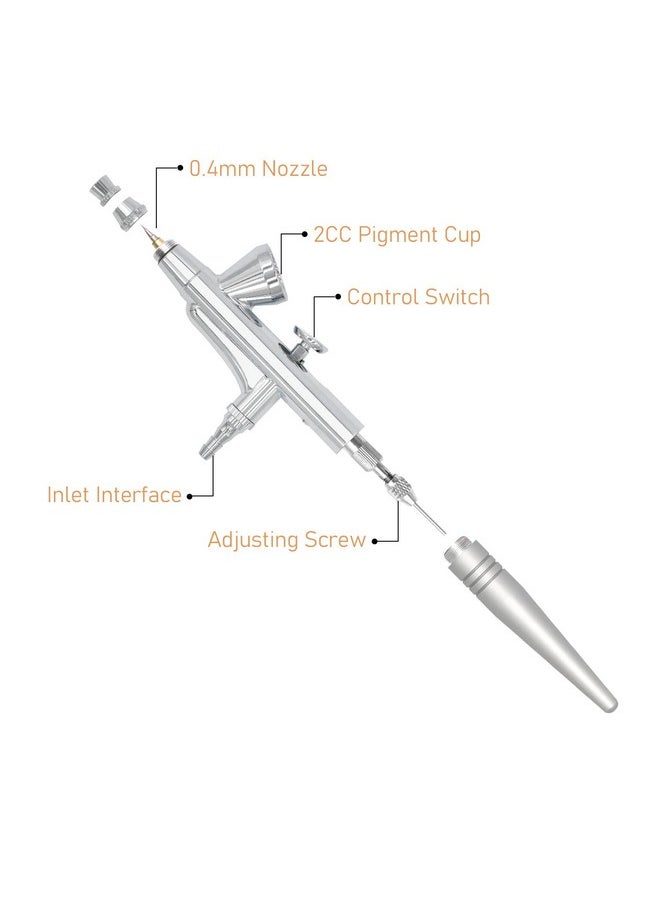 Airbrush Makeup Set Pinkiou Air Brush Kit for Face Paint with Mini Compressor 0.4mm Needle and Nozzle Nail Body Paint SP16 (RED)