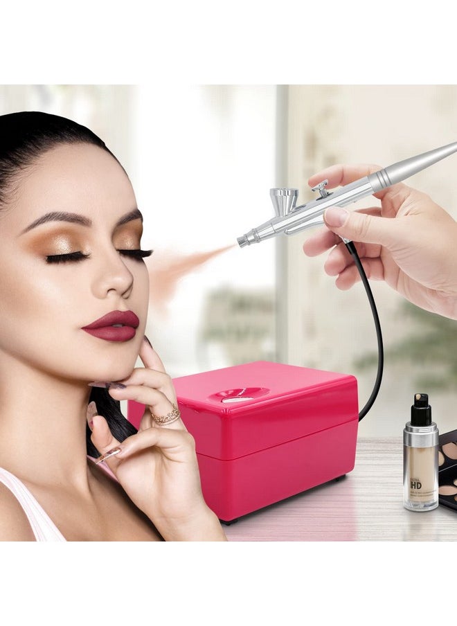 Airbrush Makeup Set Pinkiou Air Brush Kit for Face Paint with Mini Compressor 0.4mm Needle and Nozzle Nail Body Paint SP16 (RED)