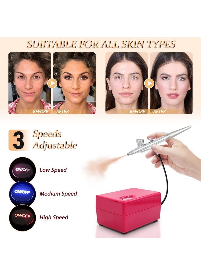 Airbrush Makeup Set Pinkiou Air Brush Kit for Face Paint with Mini Compressor 0.4mm Needle and Nozzle Nail Body Paint SP16 (RED)